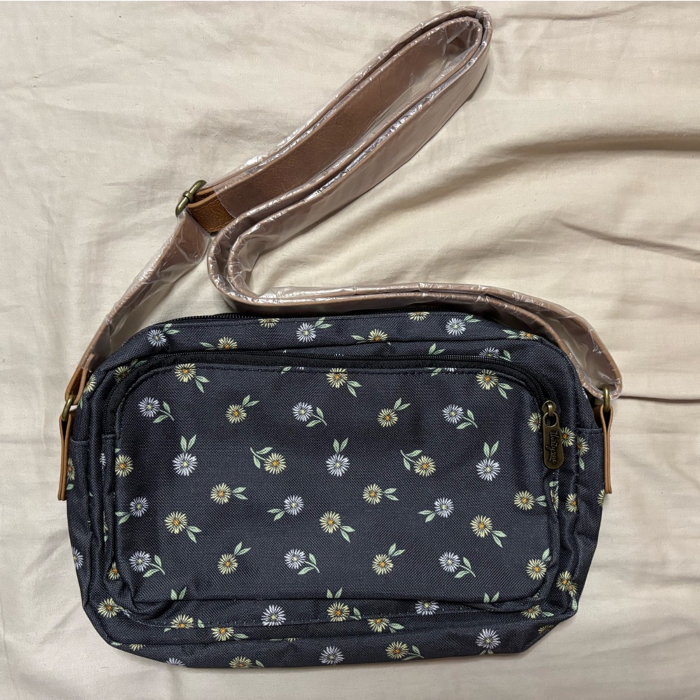 thirty-one Navy Crossbody Bag with White and Yellow Floral Print
